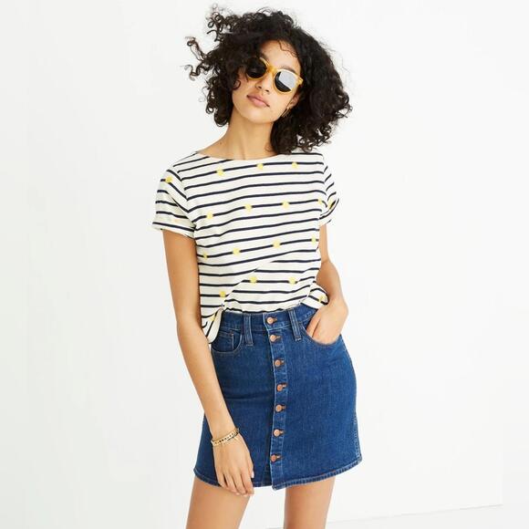 Madewell Stretch Denim Button Front Straight Mini Short Skirt Dark Wash- Size 25 - Picture 2 of 9